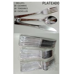 GENERICO - Descartables Cuchara Tenedor Cuchillo Plateado Set X30