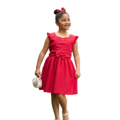 KIDS MASHMELO - Vestido de Gasa con Lazo al Centro para Niña - Kids Mahmelo