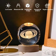 GENERICO - LAMPARA LED CRISTAL 3D MODELO SATURNO