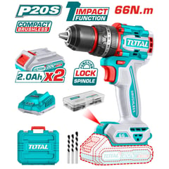 TOTAL TOOLS - TALADRO PERCUTOR BRUSHLESS 20V 66NM BL MOTOR-TIDLI20668