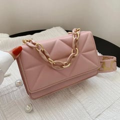 GENERICO - Cartera Bolso de Rombos Triangulares con Cadena Mod57001 Rosado