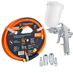 TRUPER - Kit Pistola de aire para pintar profesional manguera 15m conectores