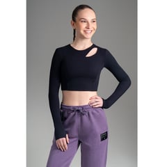 ULTIMATE - Crop Top Deportivo Manga Larga Opening Mujer Black