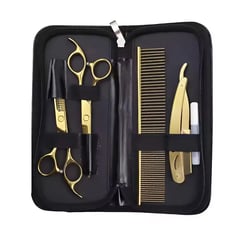 GENERICO - Kit De Peluquería Estuche De Tijeras Y Accesorios Dorado