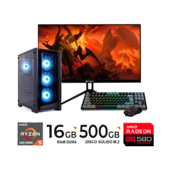 AMD - Computadora PC RYZEN 5 5600GT 16GB RAM 500GB VIDEO RX580-8GB MONITOR 23.8'' FHD