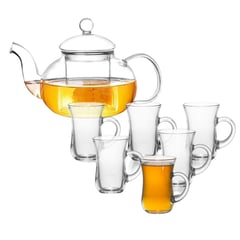 INSPIRA - Kit de Té Tetera de Vidrio con Filtro más 6 Tazas de Vidrio 135 ml