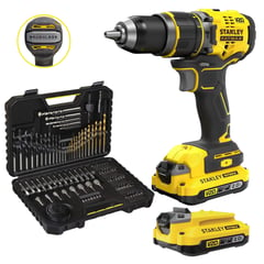 STANLEY - TALADRO PERCUTOR INALAMBRICO BRUSHLESS 20V SET 100 PUNTAS Y BROCAS