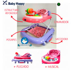 HAPPY BABY - Andador Mecedora con juegos Didáctico PICARÓN - ROSADO