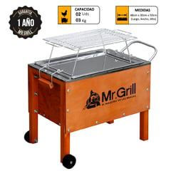 MR GRILL - Caja China Chica Nogal Acero Inoxidable con Parrillas de Varillas