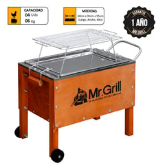 MR GRILL - Caja China Mediana Jr Nogal acero Inoxidable con Parrilla de Varillas