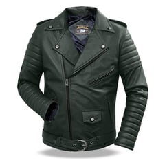 GENUINE - Casaca para hombre Cuero Genuino Rockero Color Verde Militar