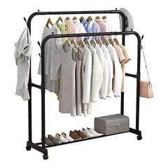 GENERICO - Colgador Perchero de Metal con Ruedas con Doble Organizador 143x96x42cm