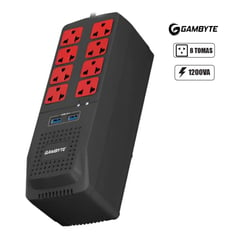 GAMBYTE - Estabilizador 1200va 8 Tomas 2 Puerto Usb, Color Negro