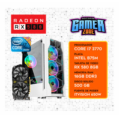 INTEL - Computadora PC GAMER Core I7 3770 + 16GB RAM + SSD 500GB + RX 580 8GB +CASE RGB