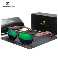 KINGSEVEN - Lentes de Sol Deportivos Madera Polarizado Verde