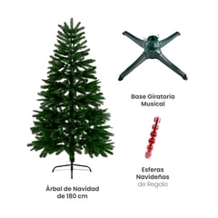 GENERICO - Árbol de Navidad de 180 cm + Base Giratoria Musical + Esferas de Regalo