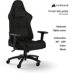 CORSAIR - Silla Gamer TC100 RELAXED TELA 2 COJINES RECLINA 160°