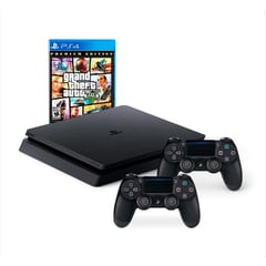 SONY - Consola PS4 Slim 1TB Negro + GTAV + 02 Mandos Reacondicionada