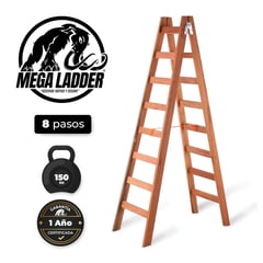 GENERICO - Escalera D/acceso Madera 8 pasos C/Carga 150Kg Mega Ladder