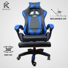 GENERICO - Silla Gamer Azul 150° Con Posapiés