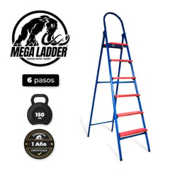 GENERICO - Escalera Tubular de Fierro 6 pasos C/Carga 150Kg Mega Ladder