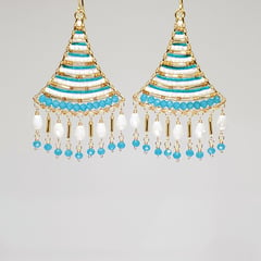 GENERICO - Aretes Maxi Blanco y Azul Hecho a mano ByMatinella