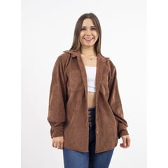 GENERICO - BLUSA MANGA LARGA CON BOLSILLOS CORDUROY MUJER MARCA SAJUTA OFY