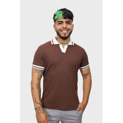 J JERAOUS - Polo Con Cuello De algodón Manga Corta Hombre Marrón