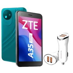 ZTE - COMBO CELULAR BLADE A35 CORE 2+32GB AZUL + CARGADOR DE AUTOMÓVIL SOMOSTEL 24A BLANCO