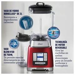 OSTER - Licuadora ActiveSense Rojo 1100w con Blend-N-Go BLSTTDGRBG