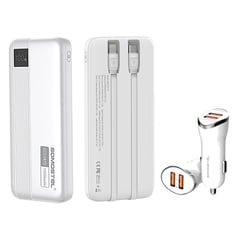 GENERICO - COMBO CARGADOR PORTATIL 10000 MAH + CARGADOR DE AUTOMÓVIL 2.4A BKANCO