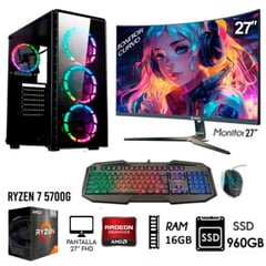 AMD - Computadora PC GAMER RYZEN 7-5700G RAM 16GB DISCO SSD 960GB MONITOR 27” FHD