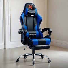 KUZLER - Silla Gamer Azul Con Masajeador Lumbar