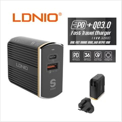 LDNIO - CARGADOR DE PARED A2502C PLUG QC30 38W USB + TIPO-C