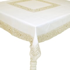 GENERICO - MANTEL DE COMEDOR CUADRADO 8 SILLAS BORDADO DE LINO RAMAS BEIGE