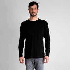 DROP THE LABEL - Polo Negro Manga Larga para Hombre Cuello Redondo Algodón Pima