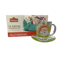 GENERICO - Set 6 Tazas navideñas de vidrio con plato rostro Papa Noel