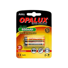 OPALUX - Pila Recargable AAA 600mAh 2 pilas DH-600AAA