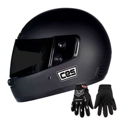 CES - CASCO MOTO MONOCOLOR NEGRO MATE CON GUANTES