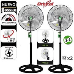 BOSSKO - Ventilador 3 en 1 BK-8220VO de 18" 250 WATTS X 2 UNIDADES