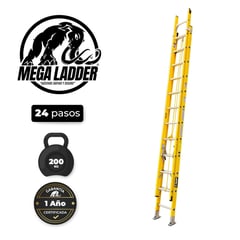 GENERICO - Escalera Telescópica Fibra de Vidrio 24 pasos C/Carga 200Kg MegaLadder