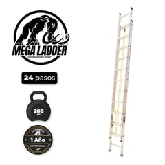 GENERICO - Escalera Telescópica Aluminio 24 pasos C/Carga 200Kg Mega Ladder