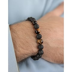 GENERICO - PULSERA PIEDRA VOLCÁNICA Y OJO DE TIGRE