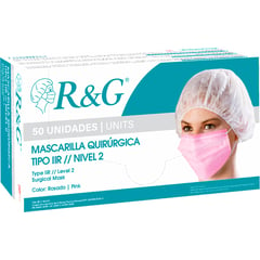 R&G - Mascarilla Quirúrgica Descartable Rosada Caja x 50 und