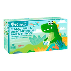 R&G - Mascarilla Descartable Para Niños Con Diseño de Dinosaurios x 50 und -