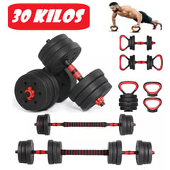 BLACKFIT - Set de Pesas 30 KG Multifuncional Convertible Rusas - Rojo