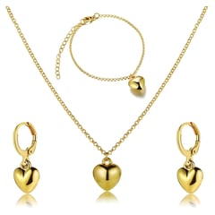 GENERICO - Set Collar + Pulsera + Arete corazón Golden mujer