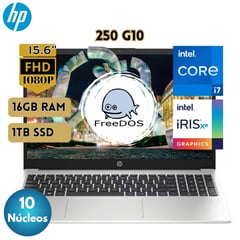 HP - Laptop 250 G10, 15.6" LCD LED HD Intel Core i7-1355U 16GB 1TB FREEDOS