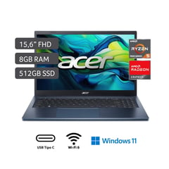 ACER - Laptop Aspire 3 A315-24P-R859 AMD Ryzen 5 7520U 8Gb Ram 512Gb Ssd Pantalla 15.6" FHD Windows 11