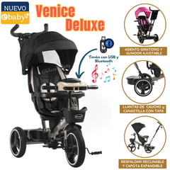 EBABY - Triciclo para niños musical Venice Negro